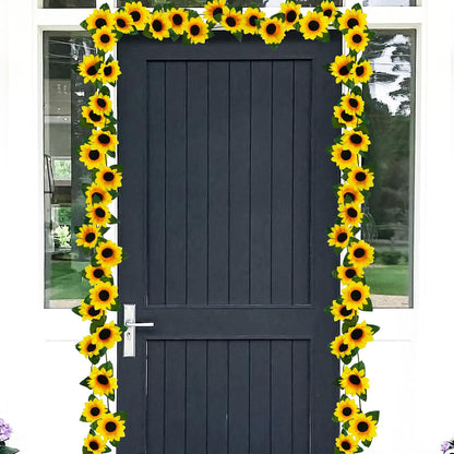 3 Pack Artificial Sunflower Garland, 7.5ft/Strand Silk Sunflowers Hanging Vines Flowers with Green Leaves for Room Kitchen Garden Birthday Wedding Baby Shower Party Table Decor Large