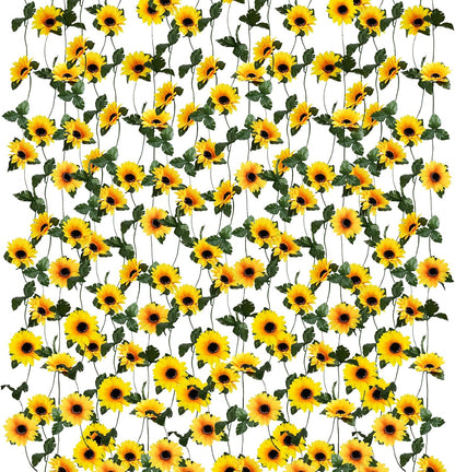 3 Pack Artificial Sunflower Garland, 7.5ft/Strand Silk Sunflowers Hanging Vines Flowers with Green Leaves for Room Kitchen Garden Birthday Wedding Baby Shower Party Table Decor Large