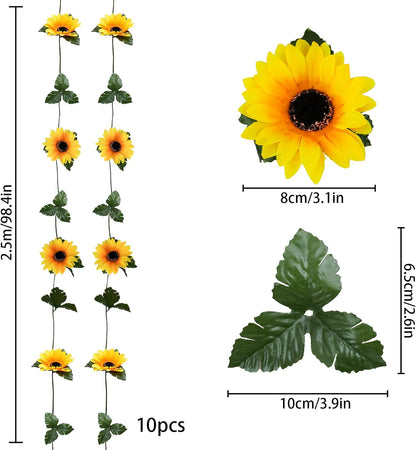 3 Pack Artificial Sunflower Garland, 7.5ft/Strand Silk Sunflowers Hanging Vines Flowers with Green Leaves for Room Kitchen Garden Birthday Wedding Baby Shower Party Table Decor Large