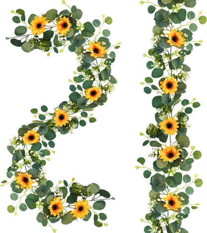 3 Pack Artificial Sunflower Garland, 7.5ft/Strand Silk Sunflowers Hanging Vines Flowers with Green Leaves for Room Kitchen Garden Birthday Wedding Baby Shower Party Table Decor Large