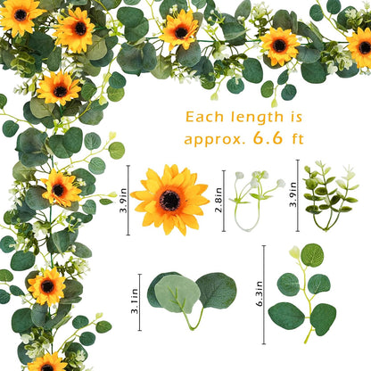3 Pack Artificial Sunflower Garland, 7.5ft/Strand Silk Sunflowers Hanging Vines Flowers with Green Leaves for Room Kitchen Garden Birthday Wedding Baby Shower Party Table Decor Large