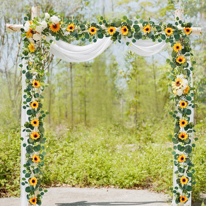 3 Pack Artificial Sunflower Garland, 7.5ft/Strand Silk Sunflowers Hanging Vines Flowers with Green Leaves for Room Kitchen Garden Birthday Wedding Baby Shower Party Table Decor Large