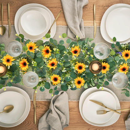 3 Pack Artificial Sunflower Garland, 7.5ft/Strand Silk Sunflowers Hanging Vines Flowers with Green Leaves for Room Kitchen Garden Birthday Wedding Baby Shower Party Table Decor Large