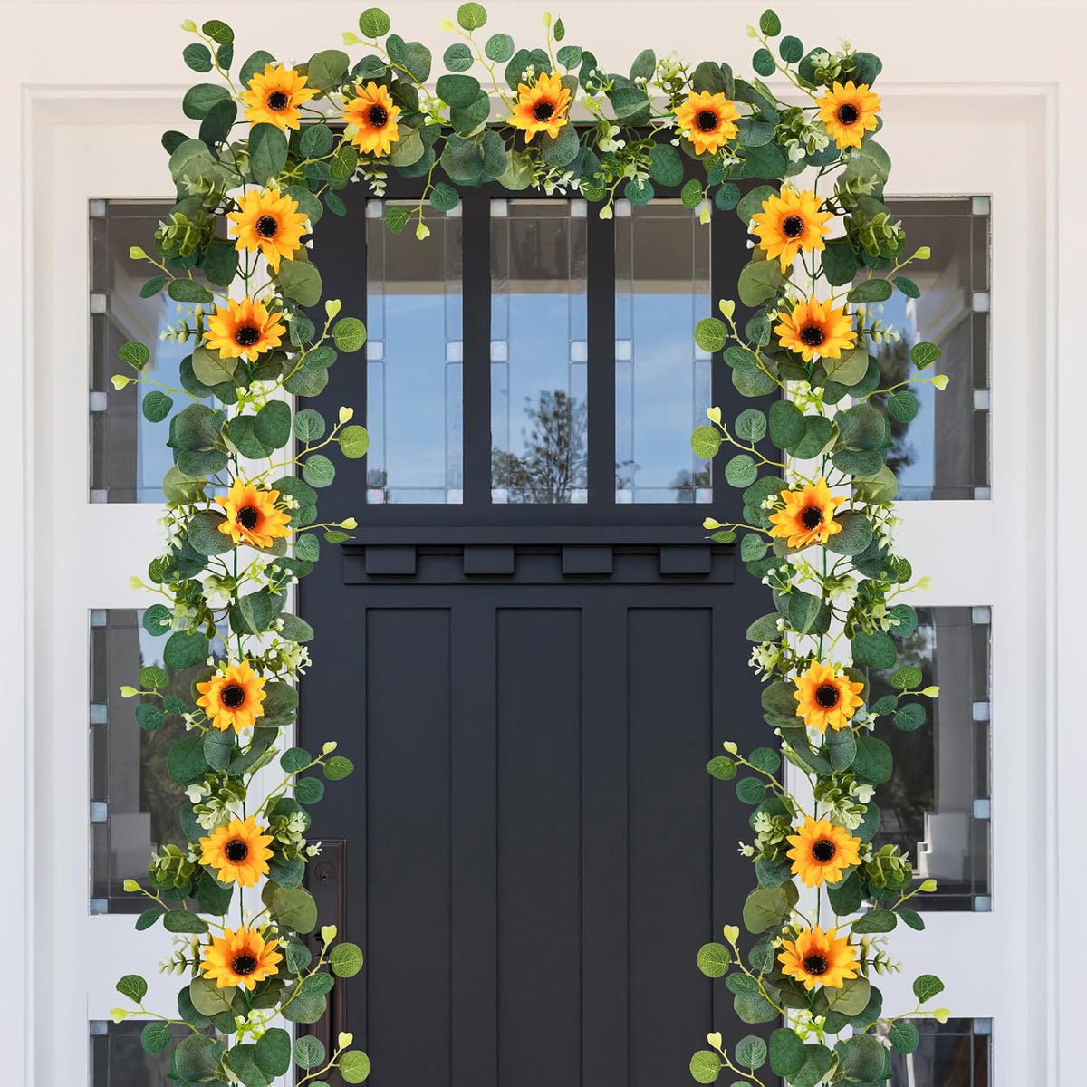 3 Pack Artificial Sunflower Garland, 7.5ft/Strand Silk Sunflowers Hanging Vines Flowers with Green Leaves for Room Kitchen Garden Birthday Wedding Baby Shower Party Table Decor Large