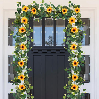 3 Pack Artificial Sunflower Garland, 7.5ft/Strand Silk Sunflowers Hanging Vines Flowers with Green Leaves for Room Kitchen Garden Birthday Wedding Baby Shower Party Table Decor Large