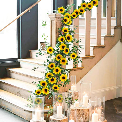3 Pack Artificial Sunflower Garland, 7.5ft/Strand Silk Sunflowers Hanging Vines Flowers with Green Leaves for Room Kitchen Garden Birthday Wedding Baby Shower Party Table Decor Large
