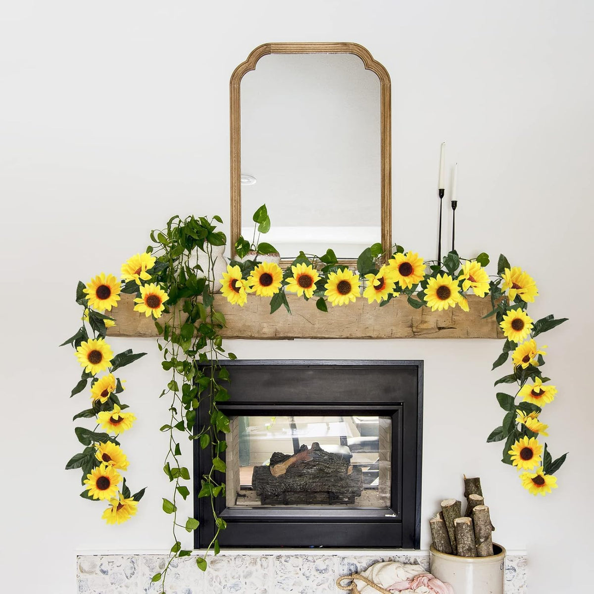 3 Pack Artificial Sunflower Garland, 7.5ft/Strand Silk Sunflowers Hanging Vines Flowers with Green Leaves for Room Kitchen Garden Birthday Wedding Baby Shower Party Table Decor Large