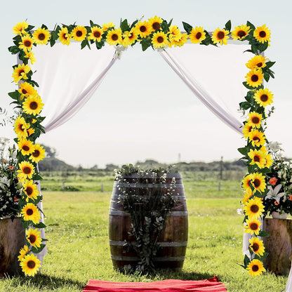 3 Pack Artificial Sunflower Garland, 7.5ft/Strand Silk Sunflowers Hanging Vines Flowers with Green Leaves for Room Kitchen Garden Birthday Wedding Baby Shower Party Table Decor Large
