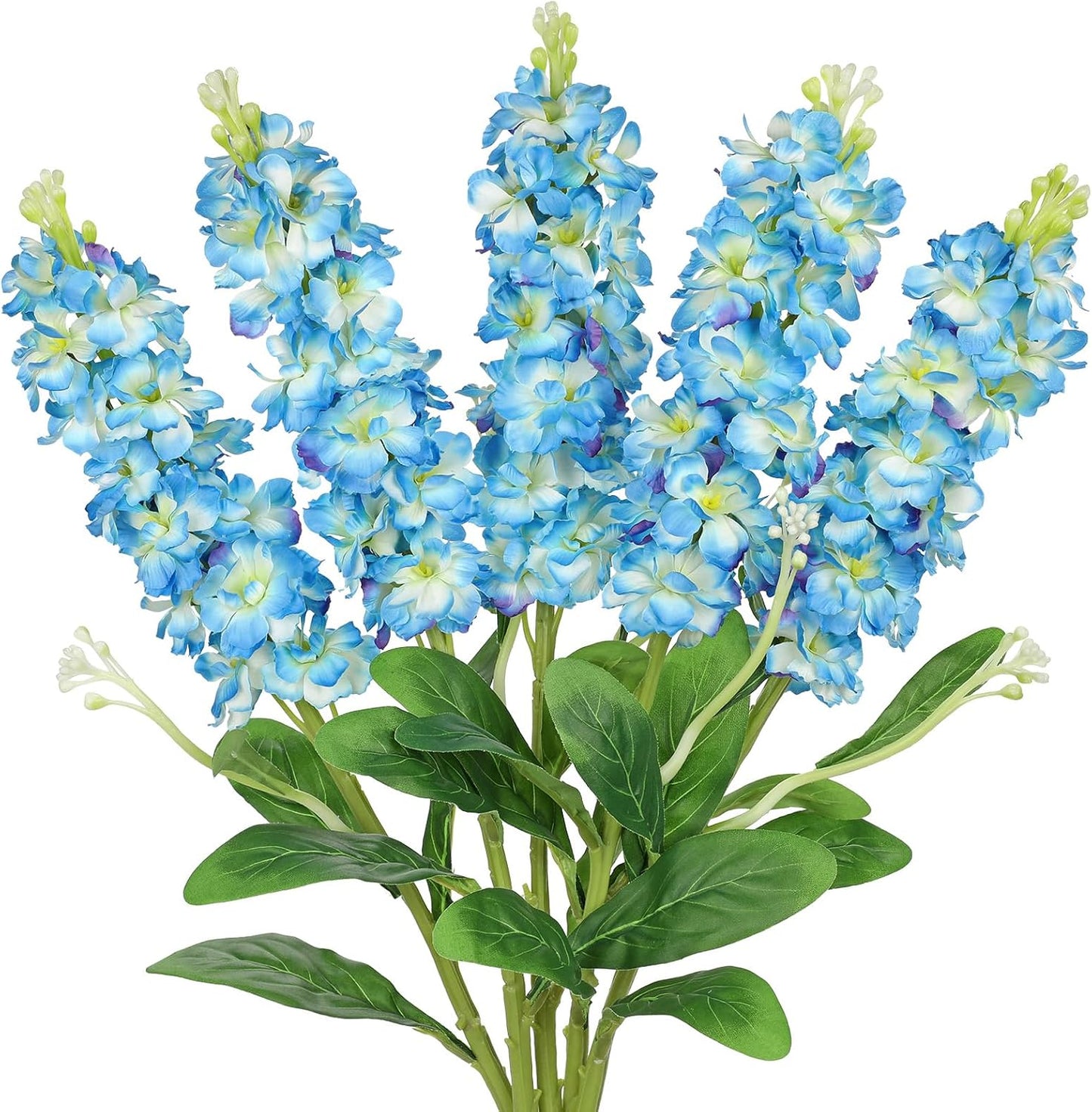 5pcs White Delphinium Artificial Flowers Silk UV Resistant Flower, 25.5" UV Fake Flowers for Indoors & Outdoors, UV Protected Faux Floral Arrangements for DIY Bouquets Centerpieces Home Wedding Decor