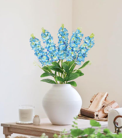 5pcs White Delphinium Artificial Flowers Silk UV Resistant Flower, 25.5" UV Fake Flowers for Indoors & Outdoors, UV Protected Faux Floral Arrangements for DIY Bouquets Centerpieces Home Wedding Decor