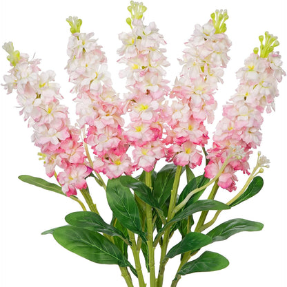 5pcs White Delphinium Artificial Flowers Silk UV Resistant Flower, 25.5" UV Fake Flowers for Indoors & Outdoors, UV Protected Faux Floral Arrangements for DIY Bouquets Centerpieces Home Wedding Decor