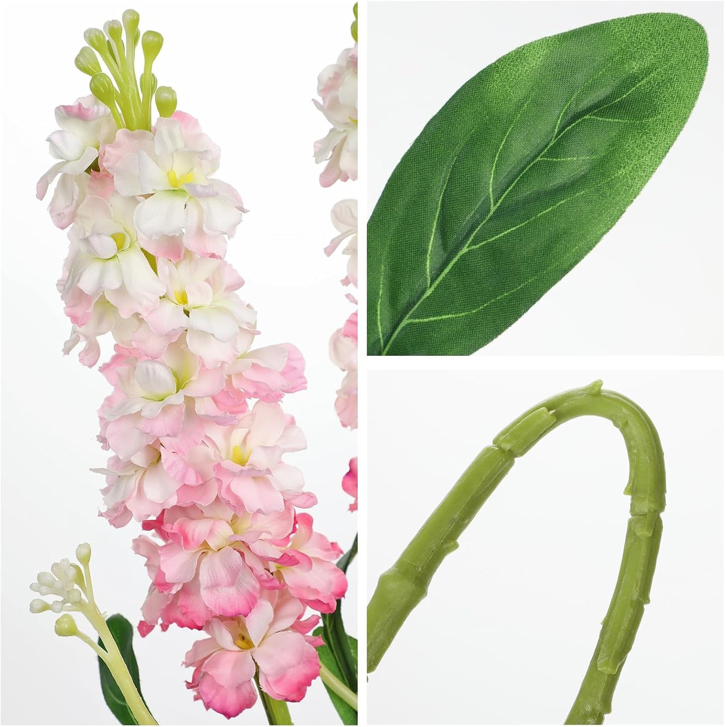 5pcs White Delphinium Artificial Flowers Silk UV Resistant Flower, 25.5" UV Fake Flowers for Indoors & Outdoors, UV Protected Faux Floral Arrangements for DIY Bouquets Centerpieces Home Wedding Decor