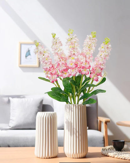 5pcs White Delphinium Artificial Flowers Silk UV Resistant Flower, 25.5" UV Fake Flowers for Indoors & Outdoors, UV Protected Faux Floral Arrangements for DIY Bouquets Centerpieces Home Wedding Decor