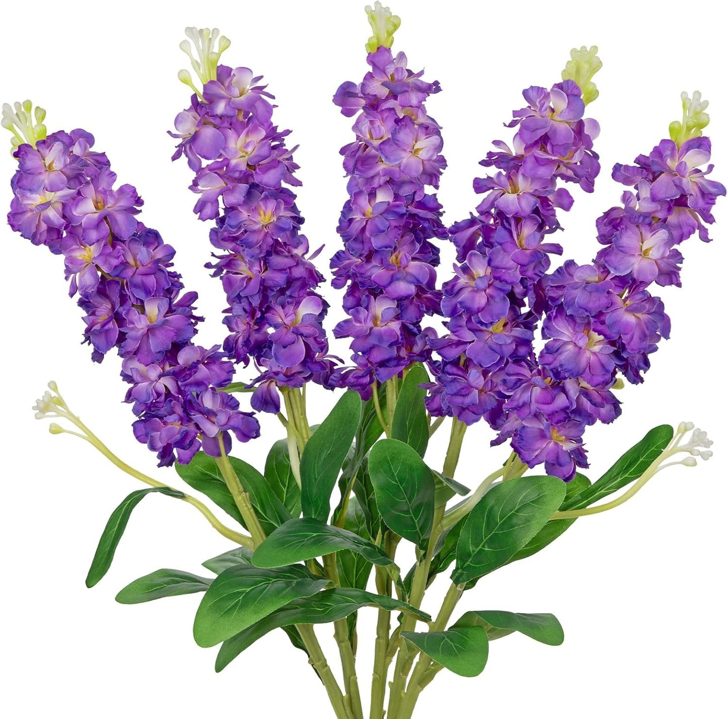 5pcs White Delphinium Artificial Flowers Silk UV Resistant Flower, 25.5" UV Fake Flowers for Indoors & Outdoors, UV Protected Faux Floral Arrangements for DIY Bouquets Centerpieces Home Wedding Decor
