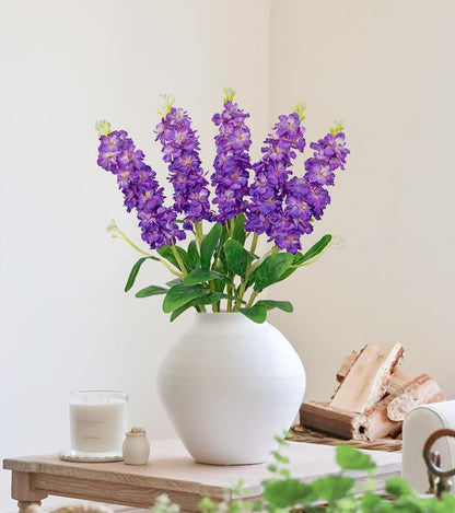 5pcs White Delphinium Artificial Flowers Silk UV Resistant Flower, 25.5" UV Fake Flowers for Indoors & Outdoors, UV Protected Faux Floral Arrangements for DIY Bouquets Centerpieces Home Wedding Decor