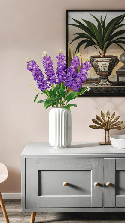 5pcs White Delphinium Artificial Flowers Silk UV Resistant Flower, 25.5" UV Fake Flowers for Indoors & Outdoors, UV Protected Faux Floral Arrangements for DIY Bouquets Centerpieces Home Wedding Decor