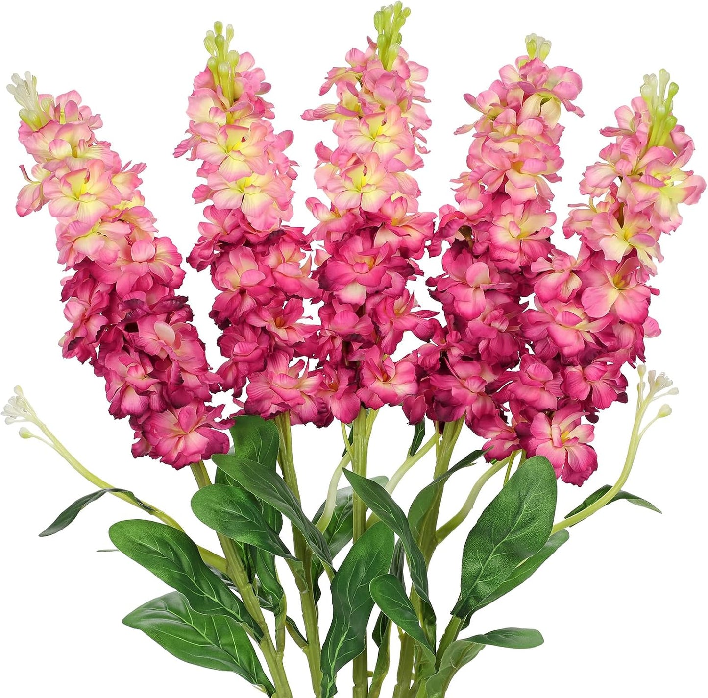 5pcs White Delphinium Artificial Flowers Silk UV Resistant Flower, 25.5" UV Fake Flowers for Indoors & Outdoors, UV Protected Faux Floral Arrangements for DIY Bouquets Centerpieces Home Wedding Decor