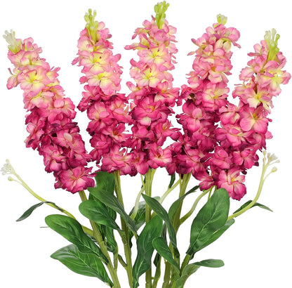 5pcs White Delphinium Artificial Flowers Silk UV Resistant Flower, 25.5" UV Fake Flowers for Indoors & Outdoors, UV Protected Faux Floral Arrangements for DIY Bouquets Centerpieces Home Wedding Decor
