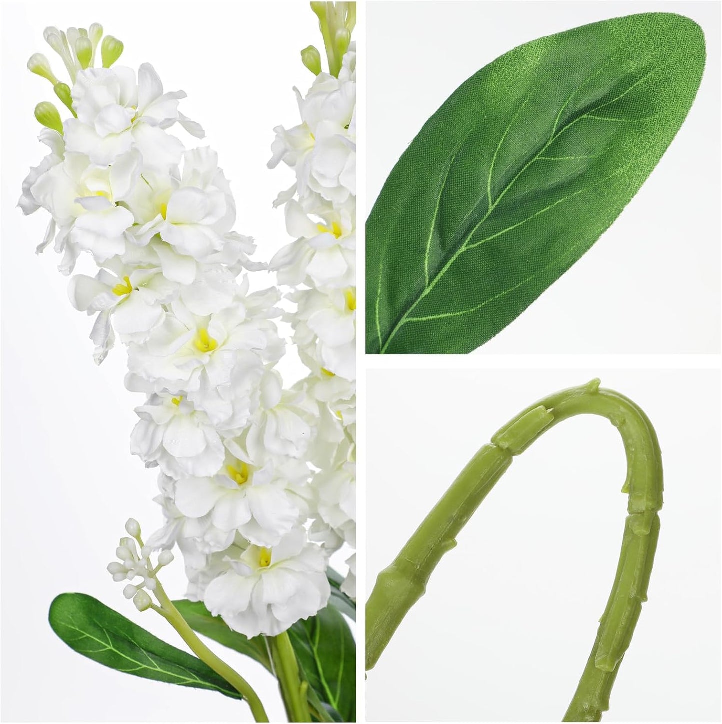 5pcs White Delphinium Artificial Flowers Silk UV Resistant Flower, 25.5" UV Fake Flowers for Indoors & Outdoors, UV Protected Faux Floral Arrangements for DIY Bouquets Centerpieces Home Wedding Decor