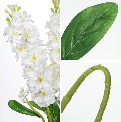5pcs White Delphinium Artificial Flowers Silk UV Resistant Flower, 25.5" UV Fake Flowers for Indoors & Outdoors, UV Protected Faux Floral Arrangements for DIY Bouquets Centerpieces Home Wedding Decor