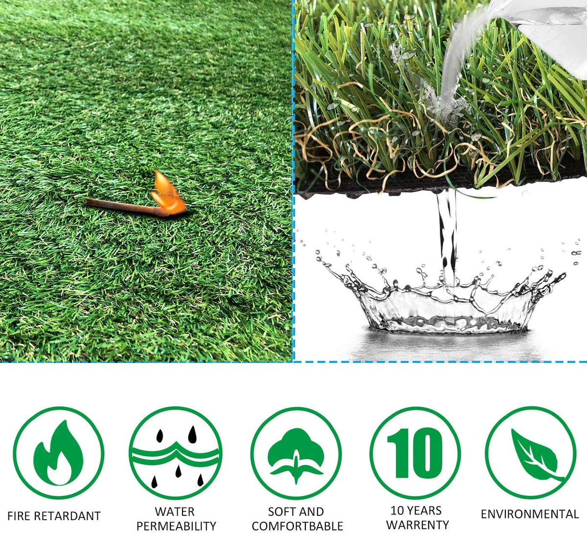 Artificial Grass Rug 6.5 FT x10 FT(65 Square FT), Realistic Indoor Outdoor Garden Lawn Landscape Patio Synthetic Turf Mat- Thick Fake Faux Grass