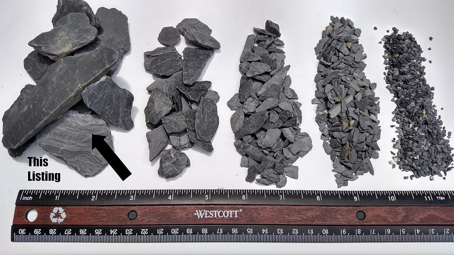 Natural Slate Stone 1 to 3 Inches - USA Sourced and Packaged for Aquascaping Aquariums, Terrariums, Paludariums, Reptile Enclosures, Wargaming, Models, Mosaic Art, Miniature Fairy Gardens (2lbs Grey)