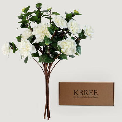 26” Artificial White Flowers, 4Pcs Cream White Camellia Flowers, Long Floral Stems for Tall Vases, Faux White Flowers for Centerpieces, Wedding, Home & Office Decor
