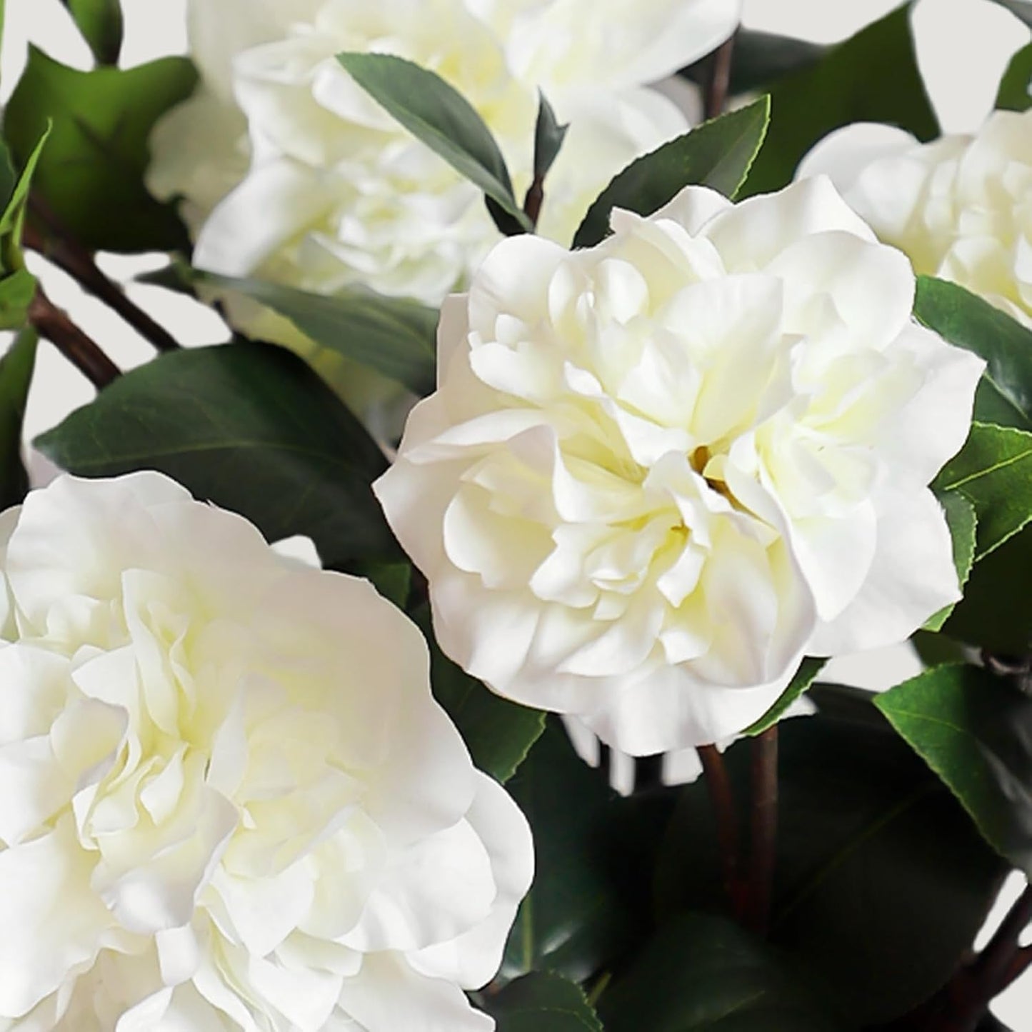 26” Artificial White Flowers, 4Pcs Cream White Camellia Flowers, Long Floral Stems for Tall Vases, Faux White Flowers for Centerpieces, Wedding, Home & Office Decor