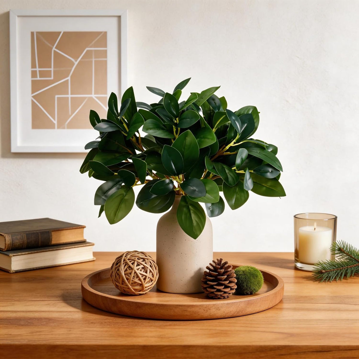 12" Artificial Plant Indoor Small Fake Plants Eucalyptus Stems With Vase