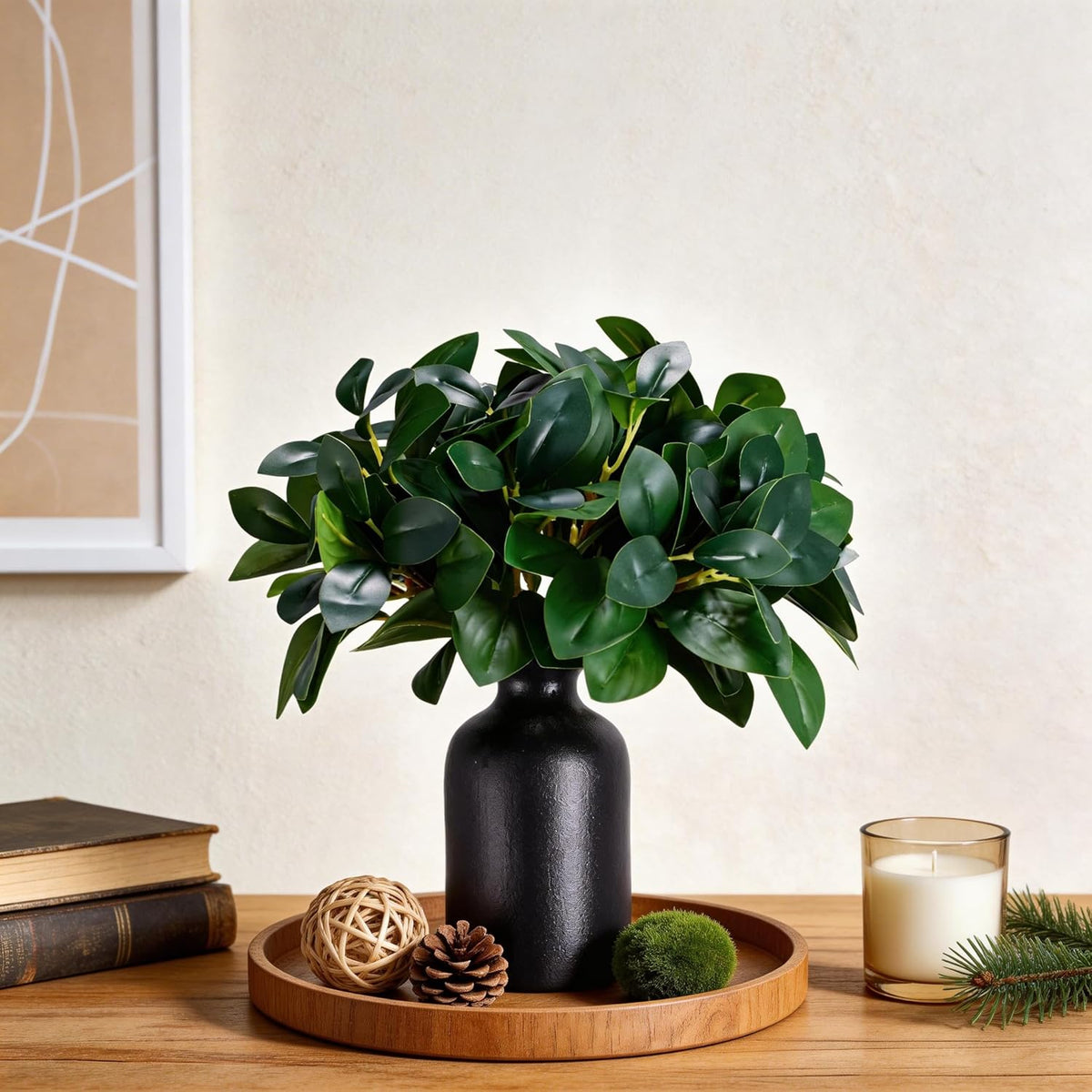 12" Artificial Plant Indoor Small Fake Plants Eucalyptus Stems With Vase