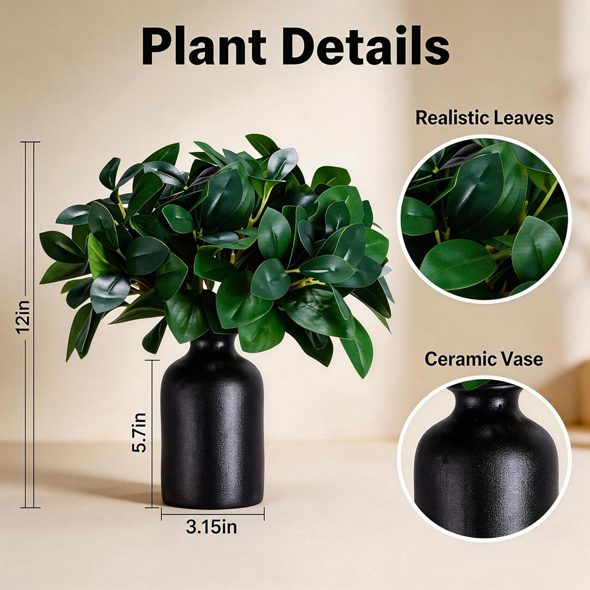 12" Artificial Plant Indoor Small Fake Plants Eucalyptus Stems With Vase