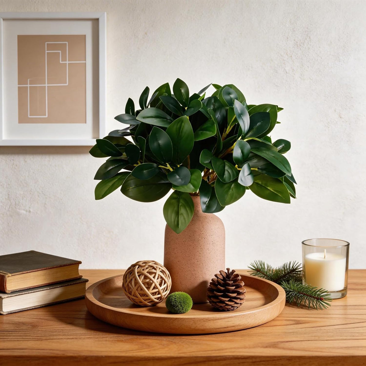 12" Artificial Plant Indoor Small Fake Plants Eucalyptus Stems With Vase