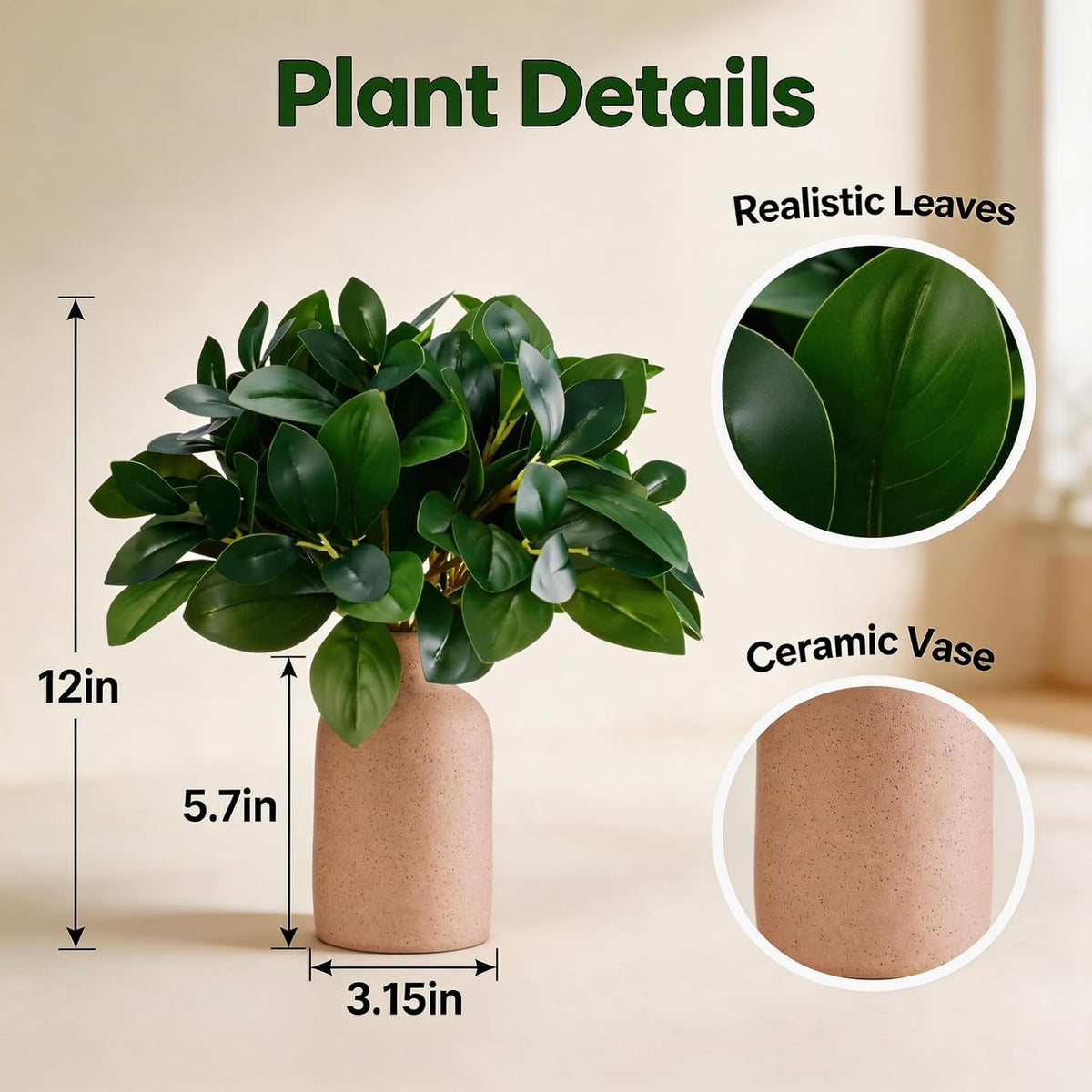 12" Artificial Plant Indoor Small Fake Plants Eucalyptus Stems With Vase