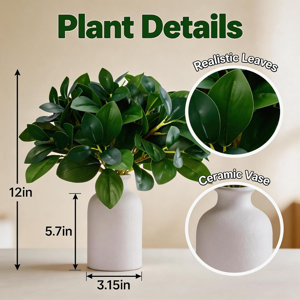 12" Artificial Plant Indoor Small Fake Plants Eucalyptus Stems With Vase