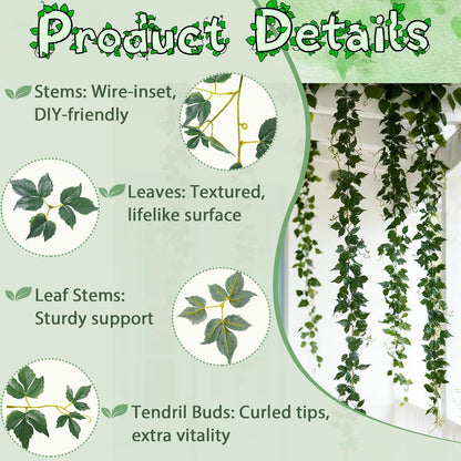 2Pack Artificial Ivy Artificial Vines Artificial Plants 12FT Fake Hanging Plants Silk for Garden Terrace Beach Party Decoration Wedding Decoration