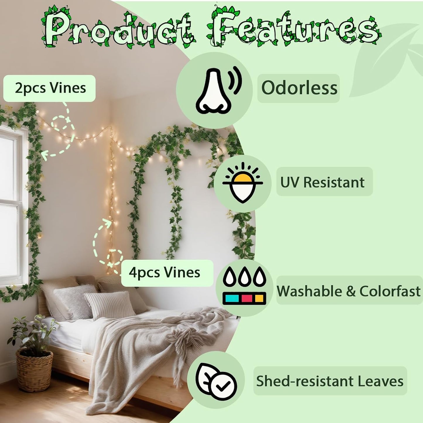 2Pack Artificial Ivy Artificial Vines Artificial Plants 12FT Fake Hanging Plants Silk for Garden Terrace Beach Party Decoration Wedding Decoration
