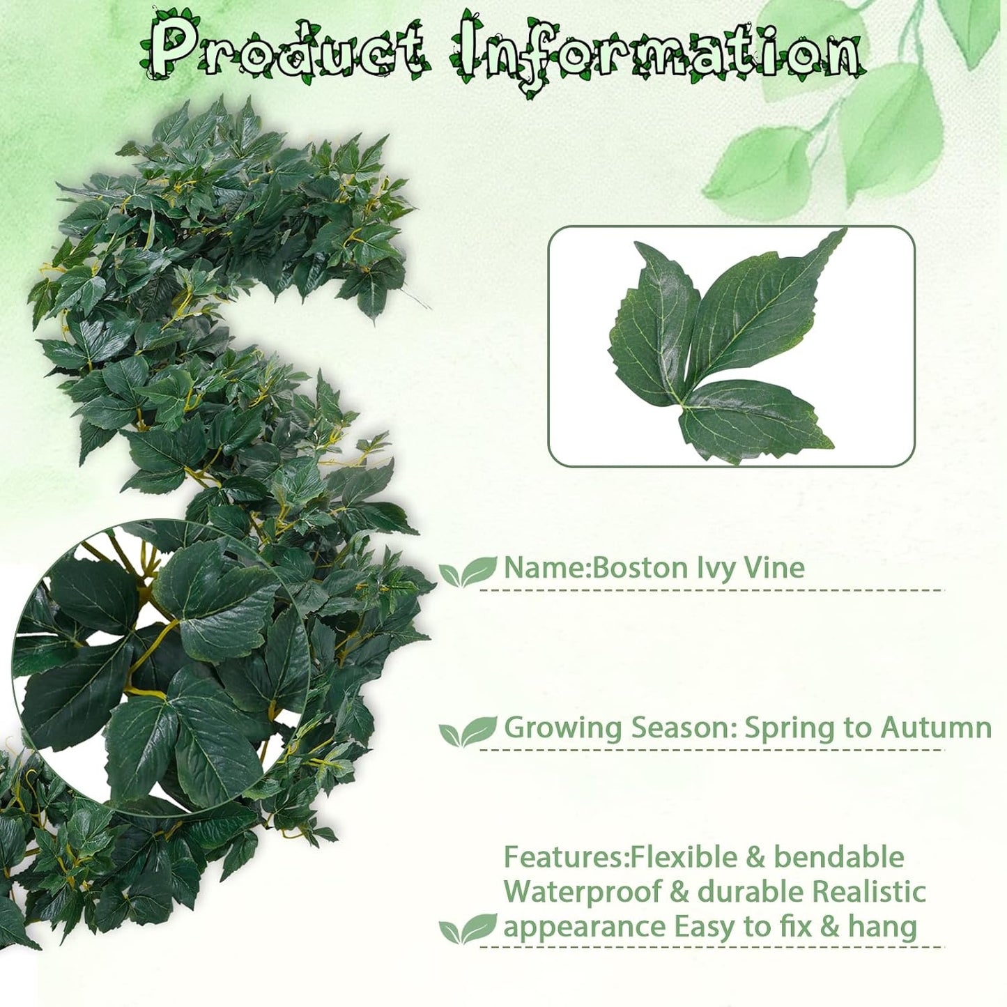 2Pack Artificial Ivy Artificial Vines Artificial Plants 12FT Fake Hanging Plants Silk for Garden Terrace Beach Party Decoration Wedding Decoration