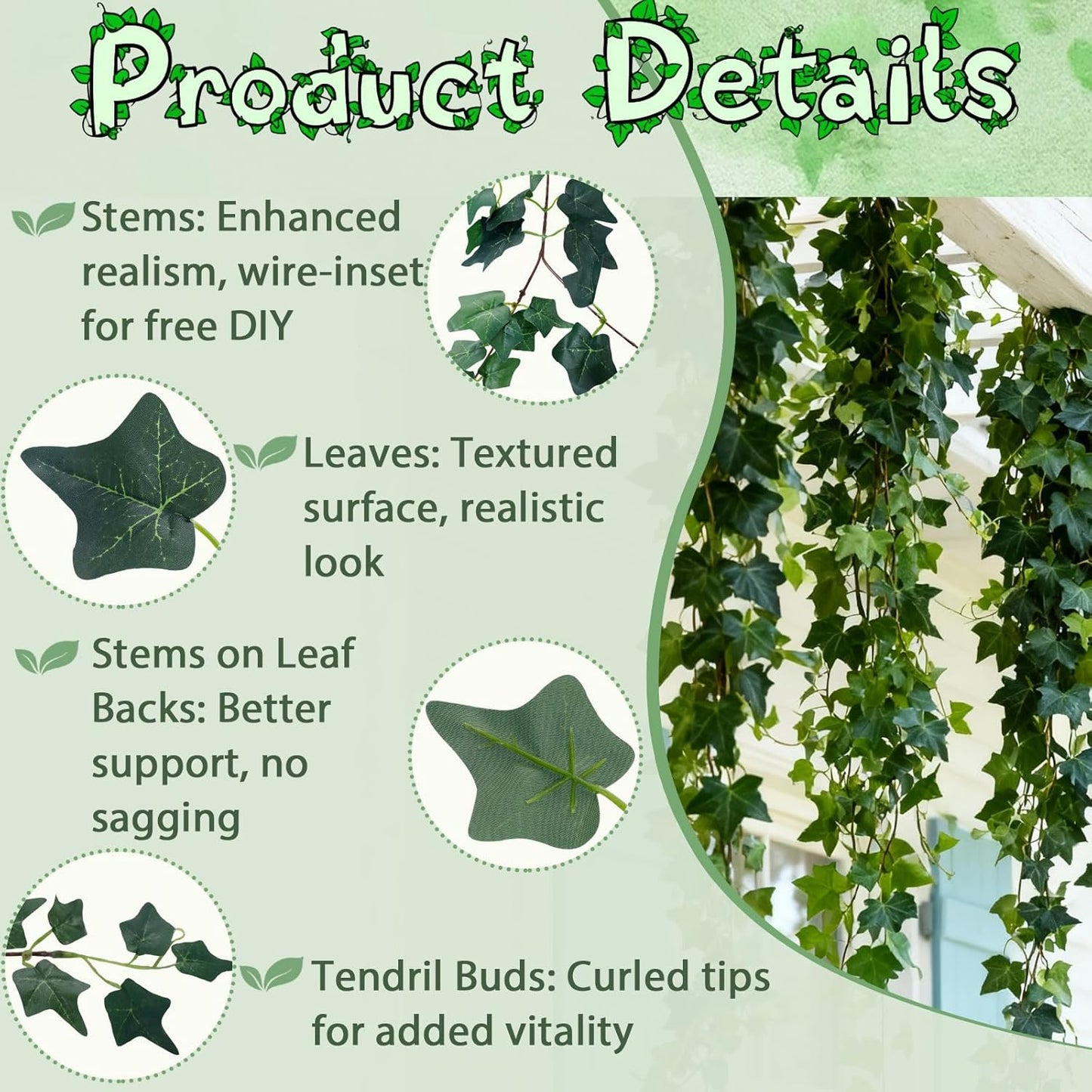 2Pack Artificial Ivy Artificial Vines Artificial Plants 12FT Fake Hanging Plants Silk for Garden Terrace Beach Party Decoration Wedding Decoration