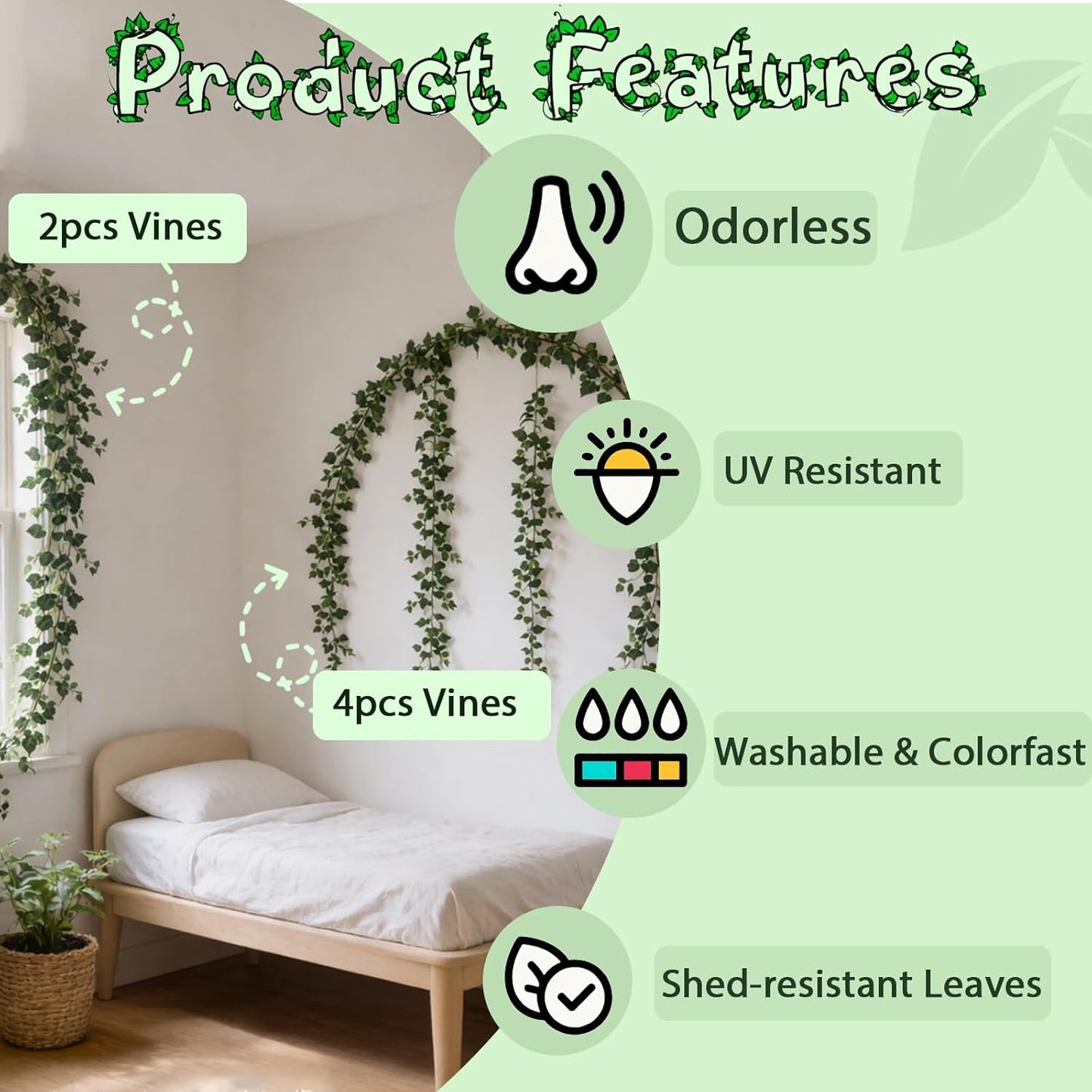 2Pack Artificial Ivy Artificial Vines Artificial Plants 12FT Fake Hanging Plants Silk for Garden Terrace Beach Party Decoration Wedding Decoration