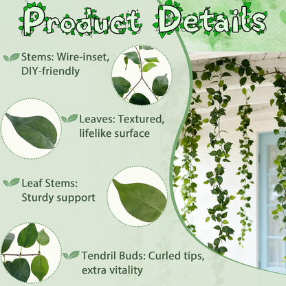 2Pack Artificial Ivy Artificial Vines Artificial Plants 12FT Fake Hanging Plants Silk for Garden Terrace Beach Party Decoration Wedding Decoration
