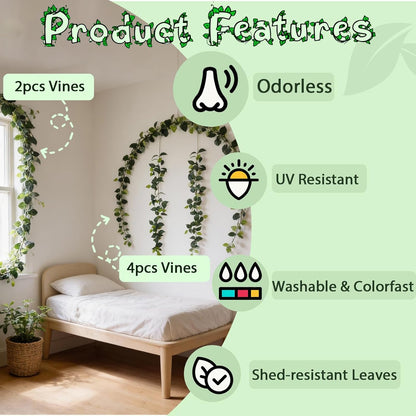 2Pack Artificial Ivy Artificial Vines Artificial Plants 12FT Fake Hanging Plants Silk for Garden Terrace Beach Party Decoration Wedding Decoration