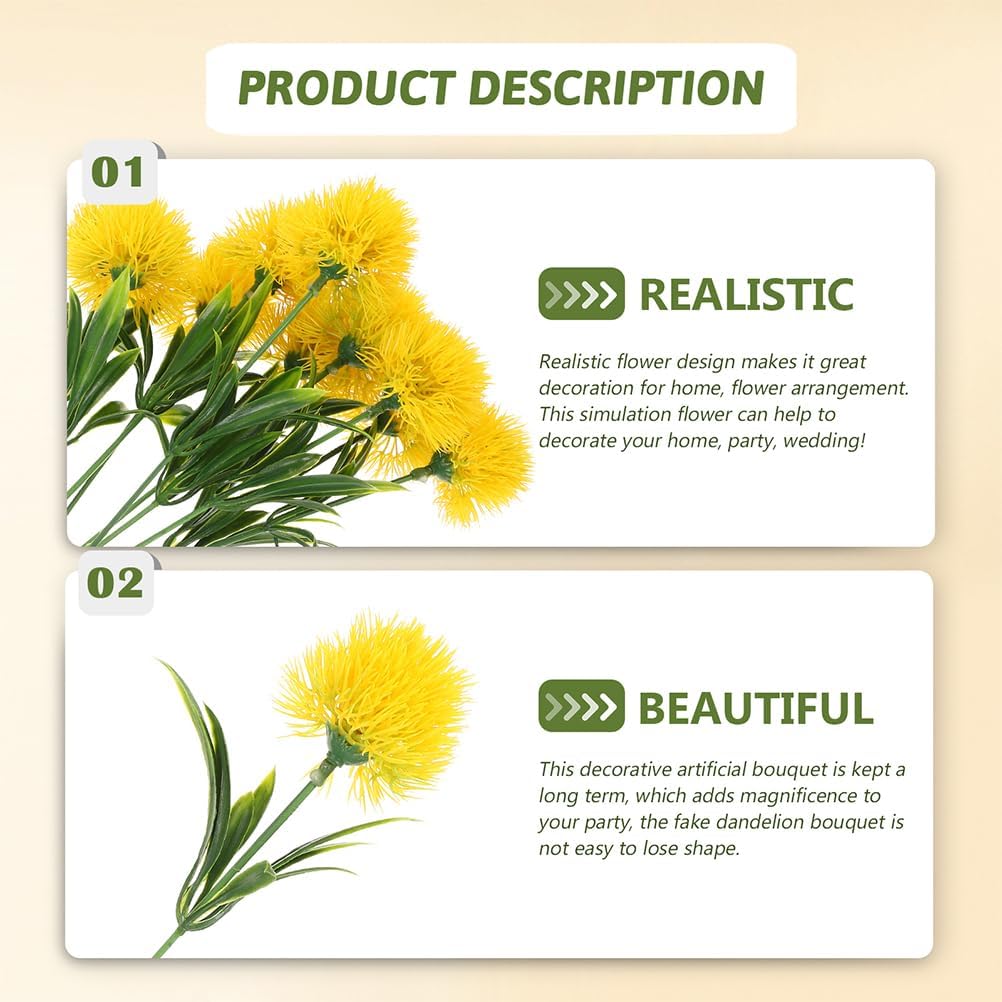 Faux Dandelion Flowers Bouquet 30 Fake Dandelion Ornaments Artificial Flowers Bulk for Wedding Decor Home Office Table Centerpiece 9.84 X 2.75 X 1.37 in