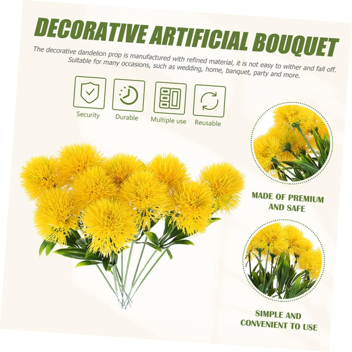 Faux Dandelion Flowers Bouquet 30 Fake Dandelion Ornaments Artificial Flowers Bulk for Wedding Decor Home Office Table Centerpiece 9.84 X 2.75 X 1.37 in
