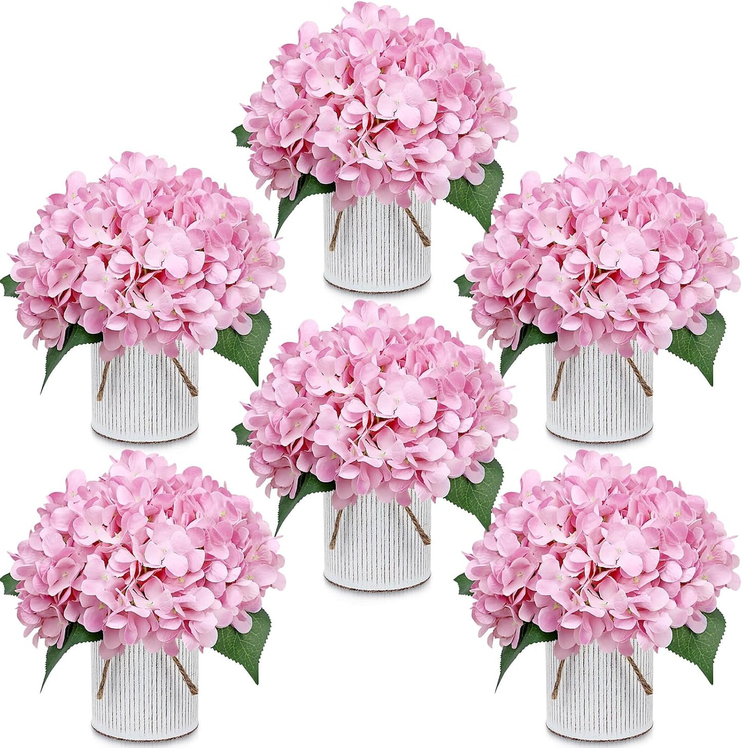 Royal Blue Flower Table Centerpieces, Set of 6, Rose & Hydrangea | Floral Arrangement Artificial Wedding Floral Arrangement with Rustic Metal Vase for Bridal Tea Party Event Decorations