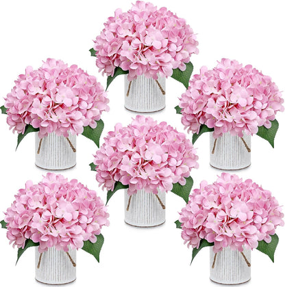 Royal Blue Flower Table Centerpieces, Set of 6, Rose & Hydrangea | Floral Arrangement Artificial Wedding Floral Arrangement with Rustic Metal Vase for Bridal Tea Party Event Decorations
