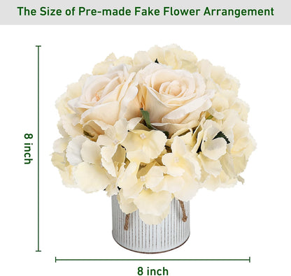 Royal Blue Flower Table Centerpieces, Set of 6, Rose & Hydrangea | Floral Arrangement Artificial Wedding Floral Arrangement with Rustic Metal Vase for Bridal Tea Party Event Decorations