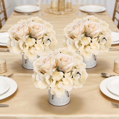 Royal Blue Flower Table Centerpieces, Set of 6, Rose & Hydrangea | Floral Arrangement Artificial Wedding Floral Arrangement with Rustic Metal Vase for Bridal Tea Party Event Decorations