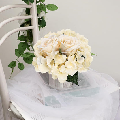 Royal Blue Flower Table Centerpieces, Set of 6, Rose & Hydrangea | Floral Arrangement Artificial Wedding Floral Arrangement with Rustic Metal Vase for Bridal Tea Party Event Decorations