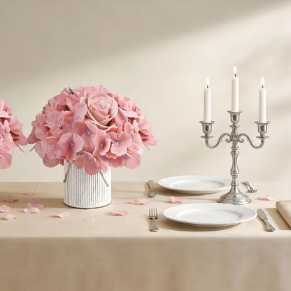 Royal Blue Flower Table Centerpieces, Set of 6, Rose & Hydrangea | Floral Arrangement Artificial Wedding Floral Arrangement with Rustic Metal Vase for Bridal Tea Party Event Decorations