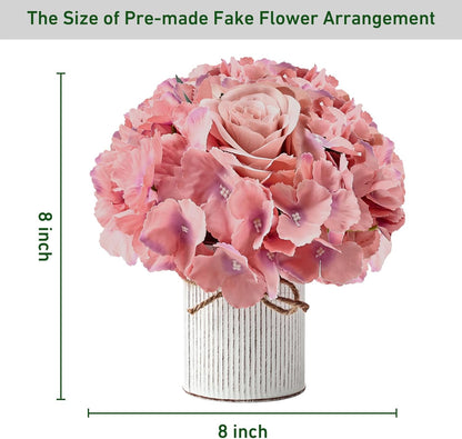 Royal Blue Flower Table Centerpieces, Set of 6, Rose & Hydrangea | Floral Arrangement Artificial Wedding Floral Arrangement with Rustic Metal Vase for Bridal Tea Party Event Decorations